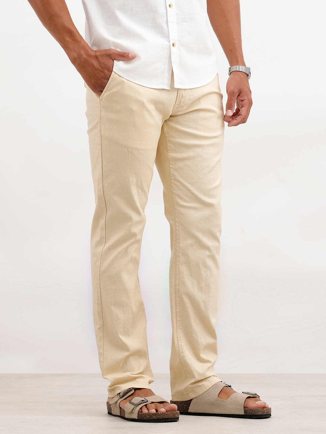 Solid Straight Fit Trouser | Beige