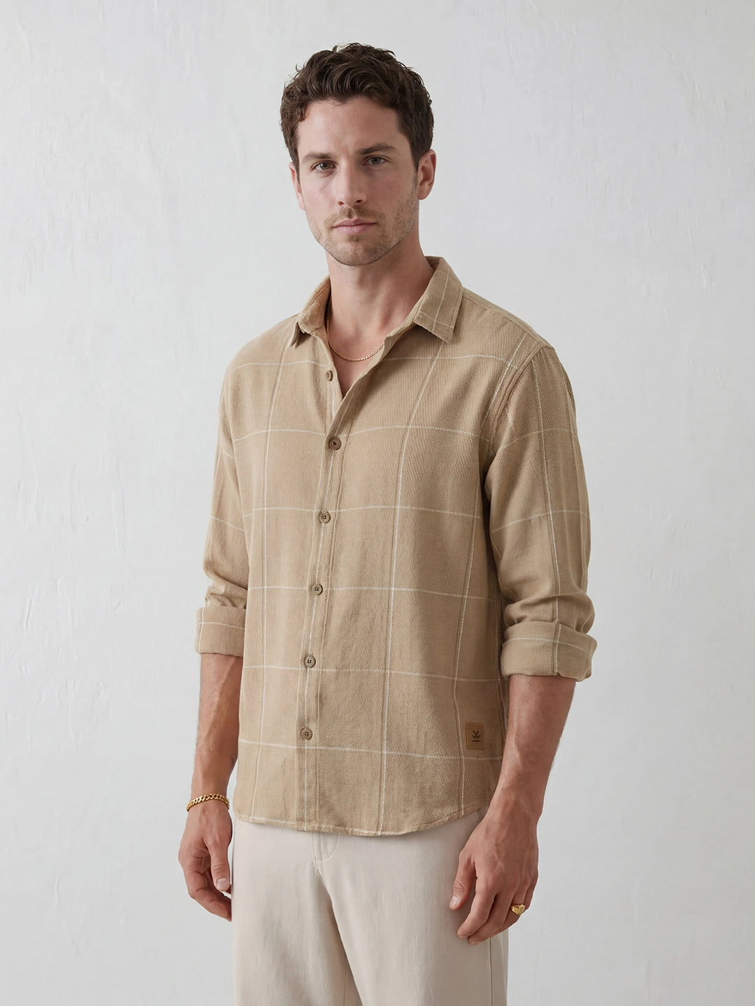 Comfort Fit Checkered Shirt | Khaki