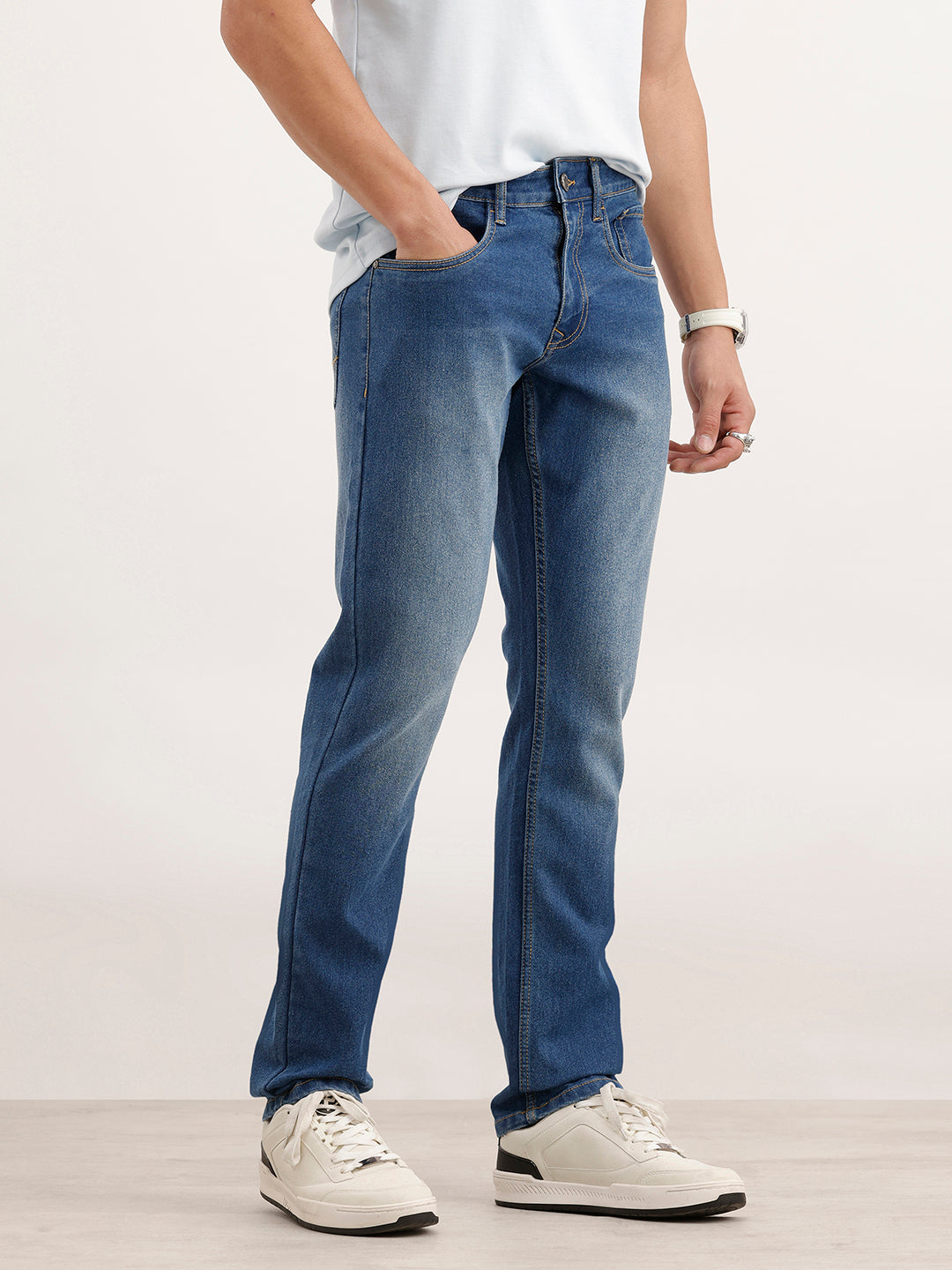 Faded Straight Fit Denim Jeans  | Light Blue