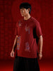 Oversize tshirt with warrior motif prints | Maroon