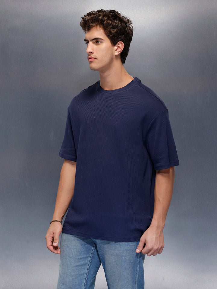 Solid Textured T-Shirt   |  Navy Blue