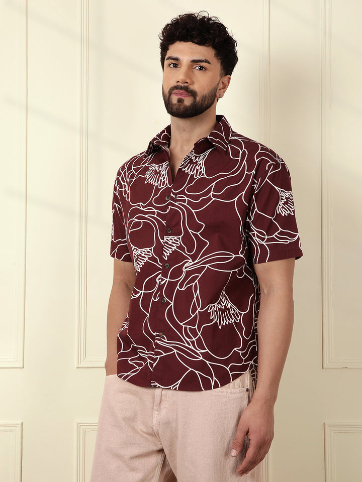 Abstract Floral Print Shirt | Maroon