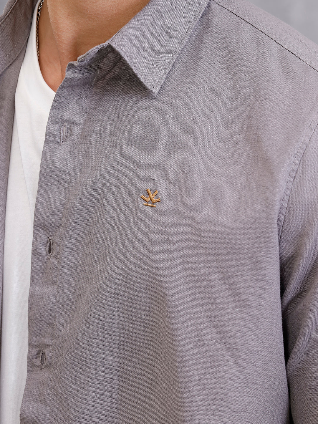 Solid Linen Blend Shirt | Grey
