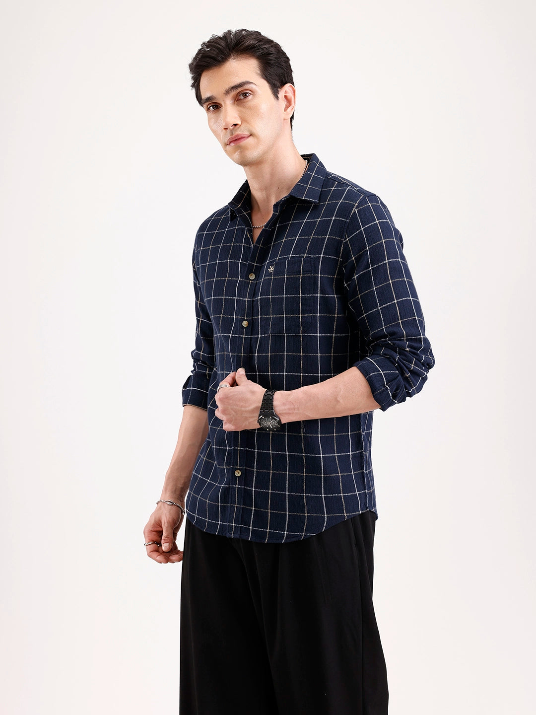 Classic Checkered Full Sleeve Shirt   |  Navy Blue