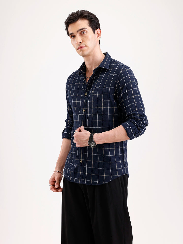 Classic Checkered Full Sleeve Shirt   |  Navy Blue
