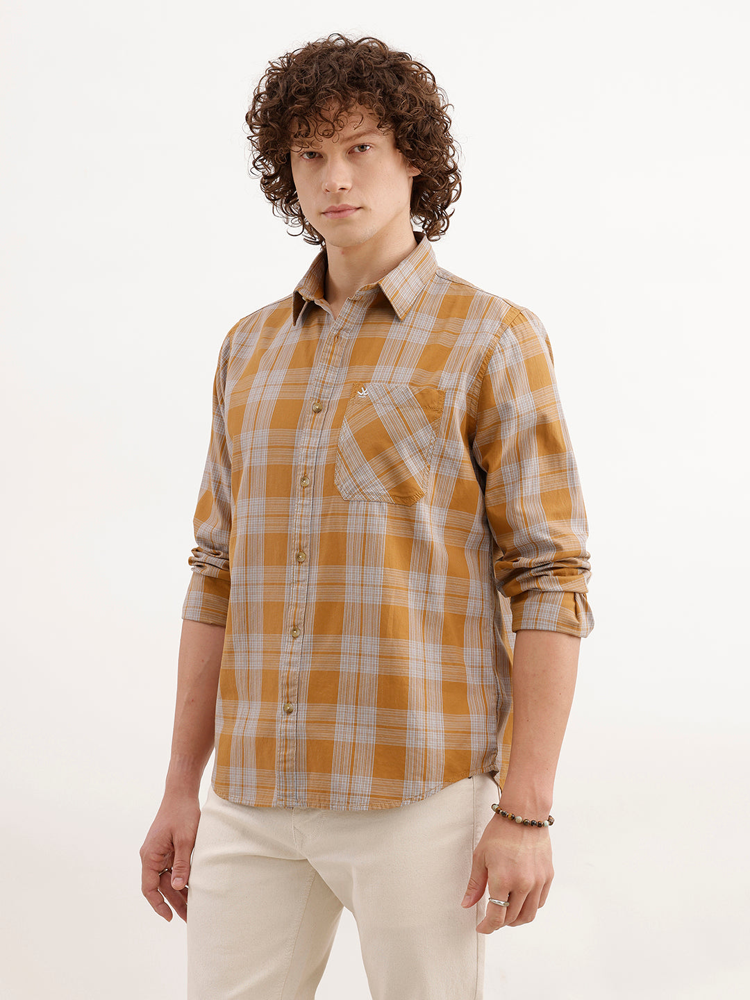 Regular Fit Checkered Shirt | Khaki