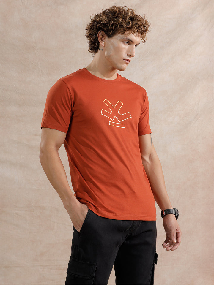 Silver Foil Print Slim Fit T-Shirt | Rust