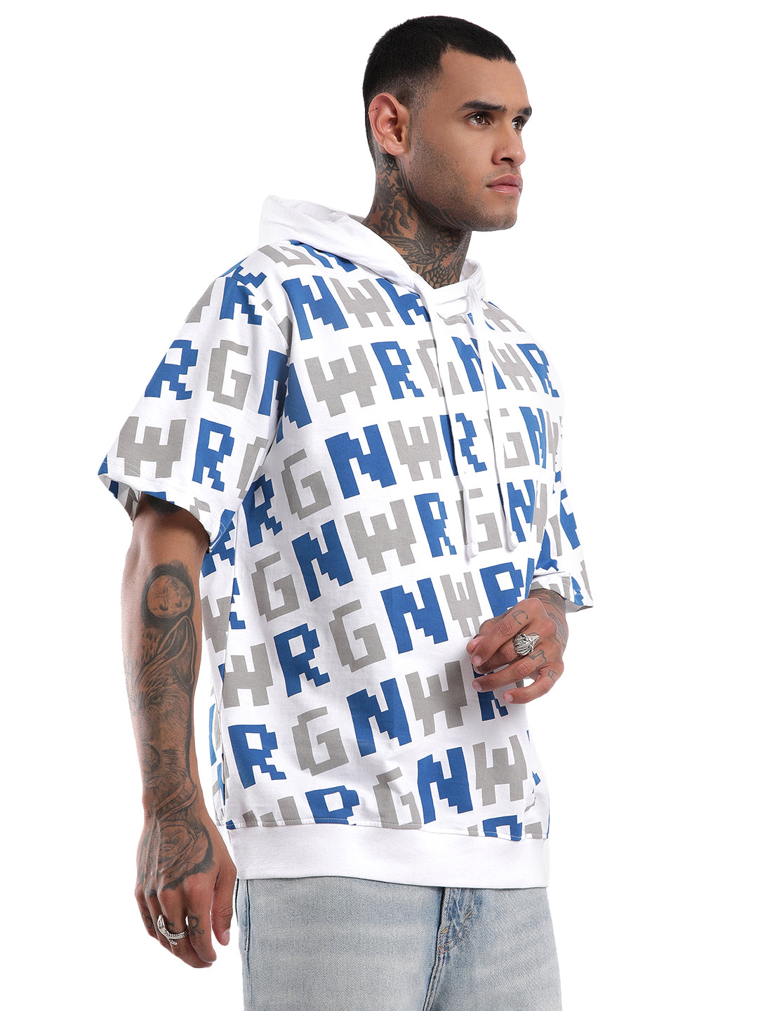 White AOP Hooded Oversized T-Shirt