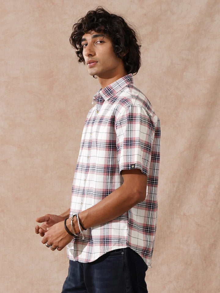 Textured Checks Comfort Fit Shirt | Pink