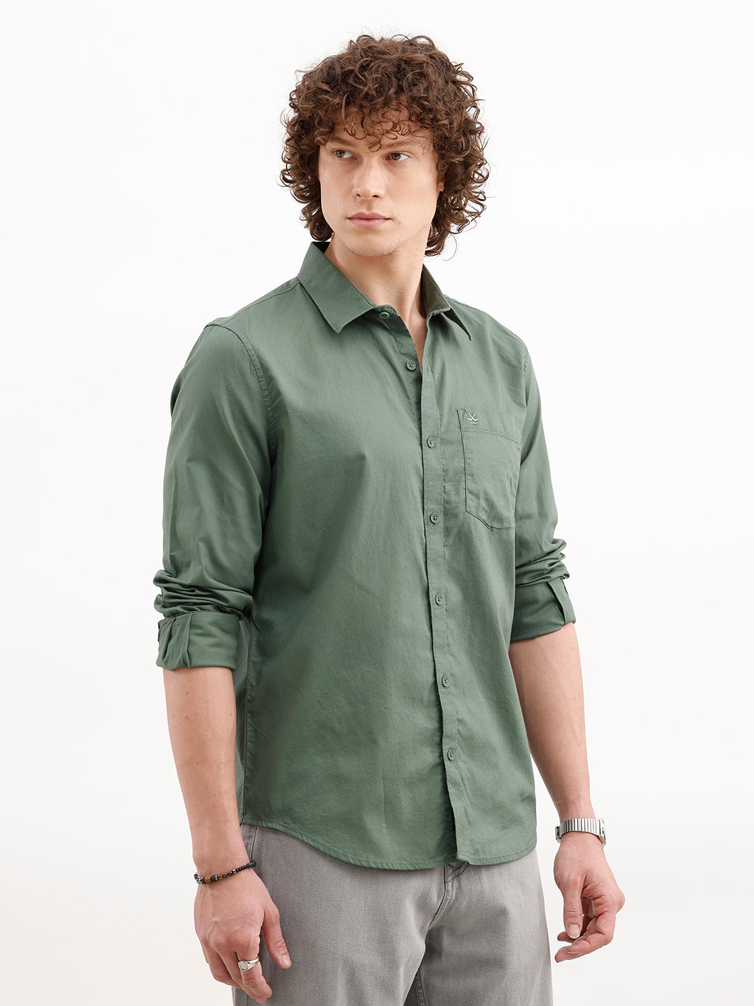Solid Slim Fit Shirt | Green