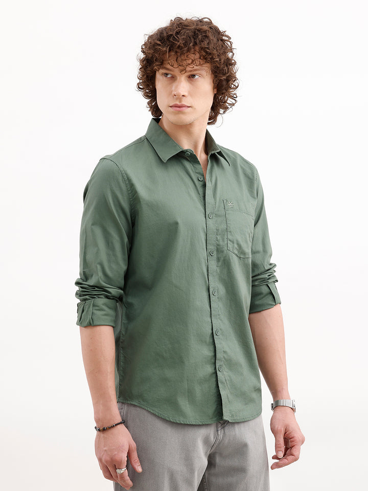 Solid Slim Fit Shirt | Green