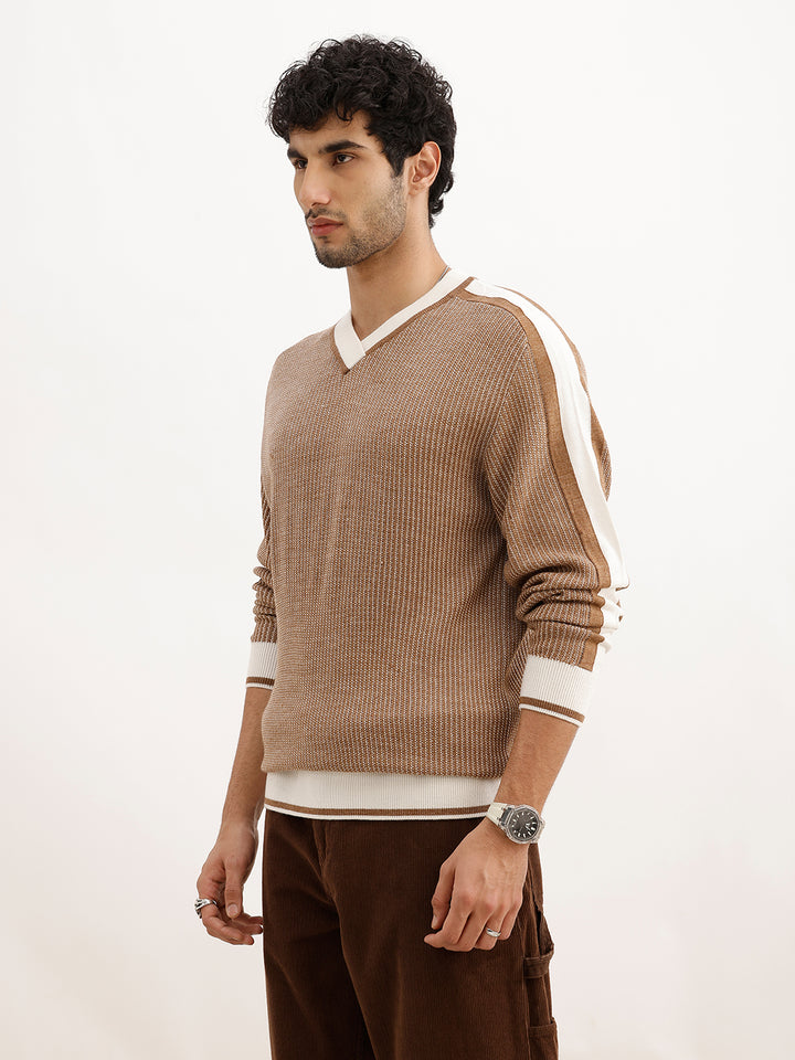 Comfort Fit Contrast Collar Knitted Sweater | Beige