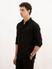 Solid Linen Blend Slim Fit Shirt | Black
