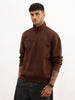 Oversized Embroidered Semi-Zipper Sweatshirt | Brown