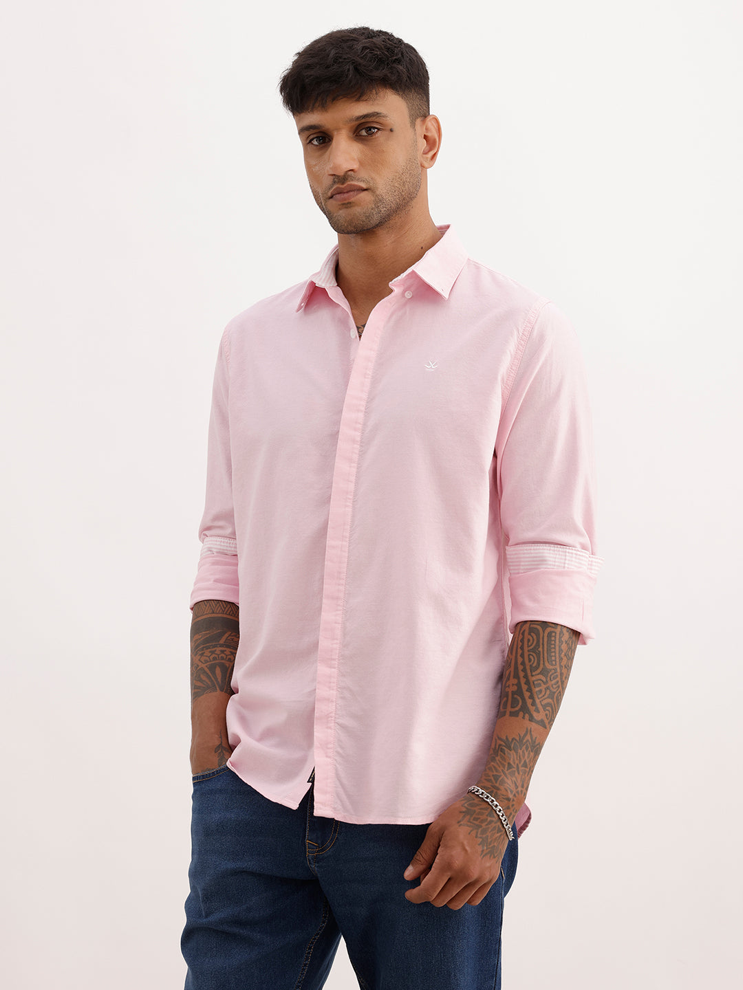 Solid Slim Fit 100% Cotton Shirt | Pink