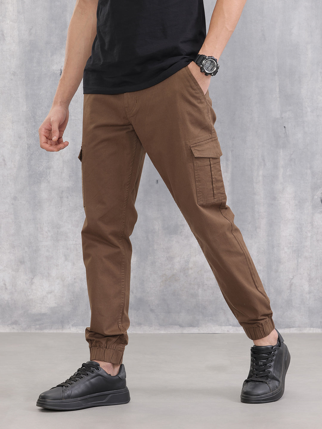 Cotton Stretch Cargo Jogger I Brown