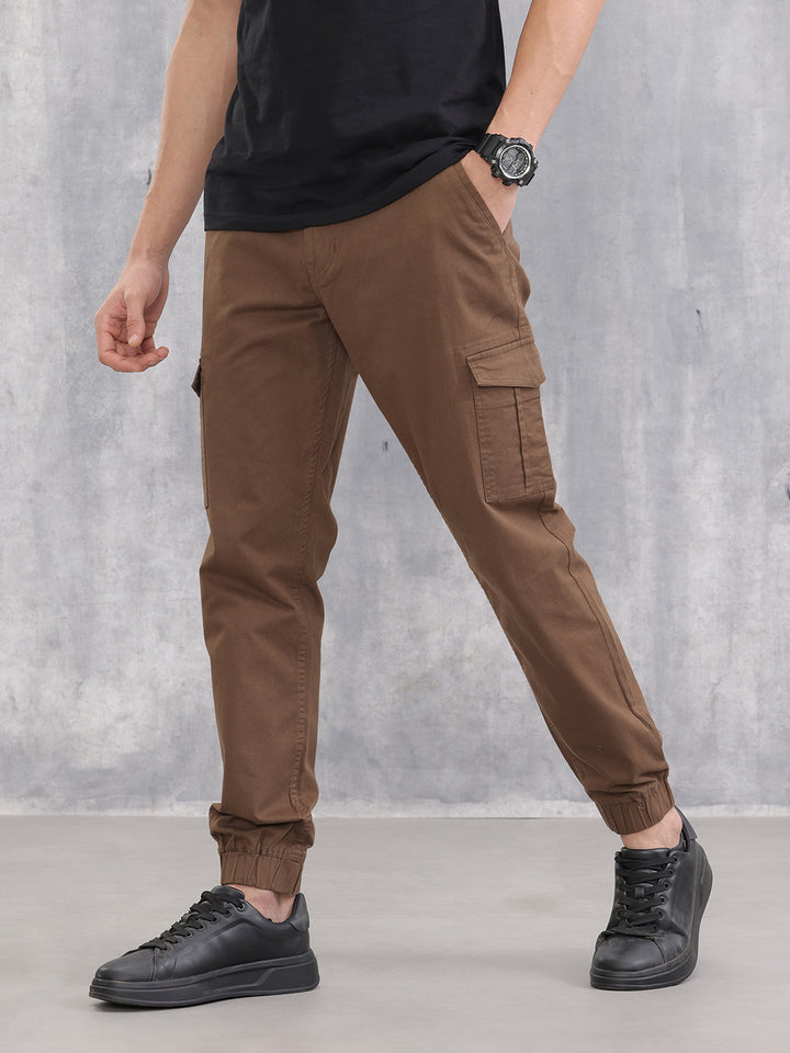 Cotton Stretch Cargo Jogger I Brown