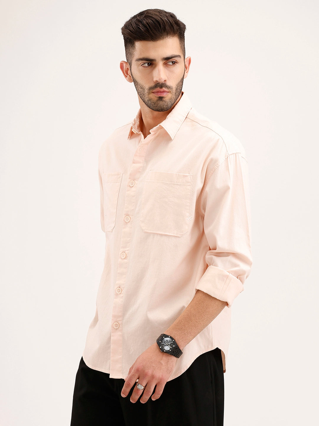 Oversized Fit Double Pocket Shirt | Peach