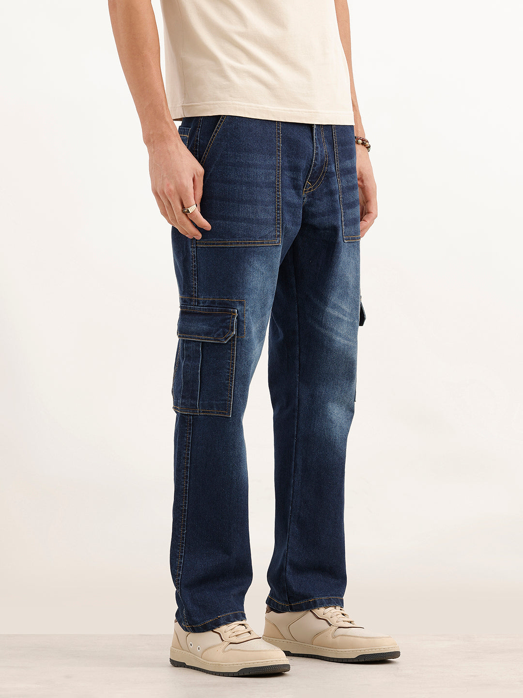 Classic Relaxed Fit Denim Cargos | Dark Blue