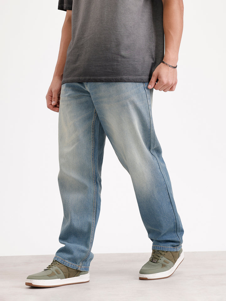 Loose Fit Light Faded Denim Jeans  | Blue