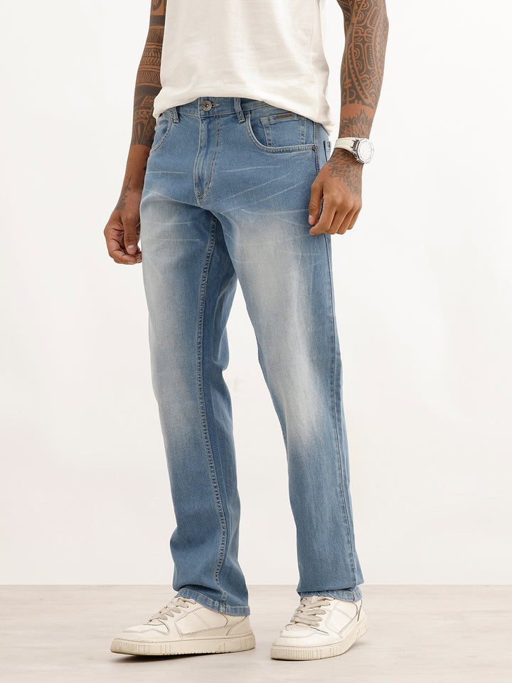 Straight Fit Strip Detail Denim Jeans | Light Blue