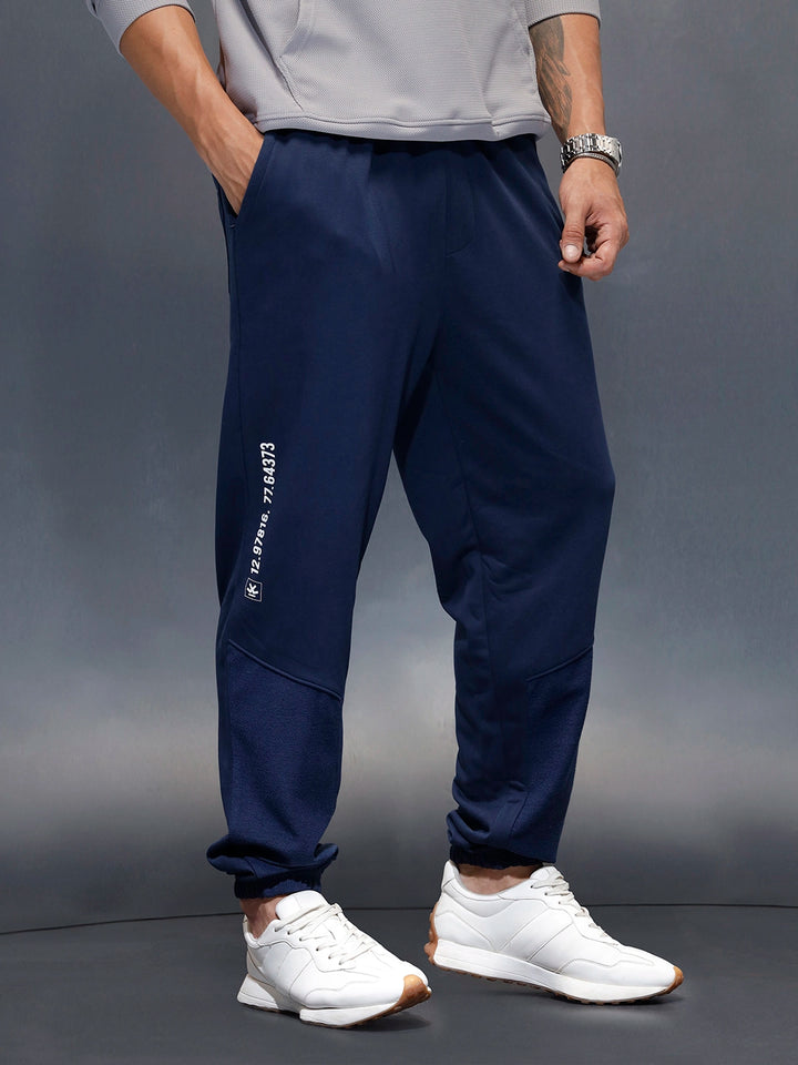 Men's casual straight fit printed knitted jogger | Navy Blue