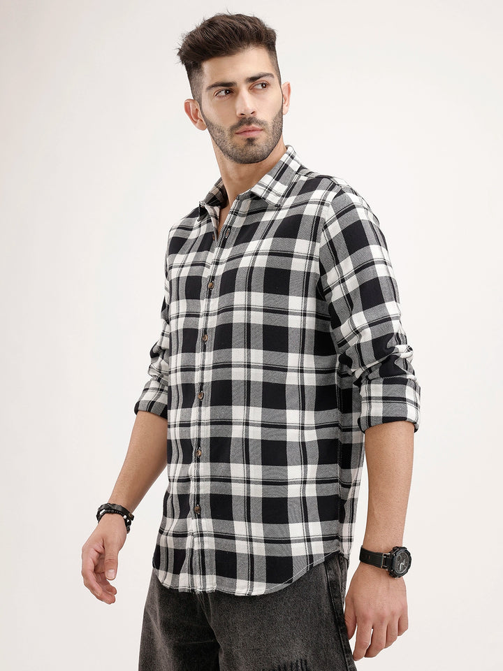 Regular Fit Checkered Shirt | Black