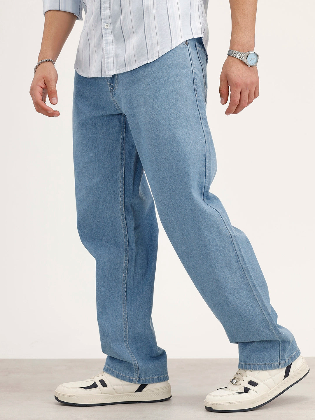 Solid Loose Fit Denim Jeans | Light Blue