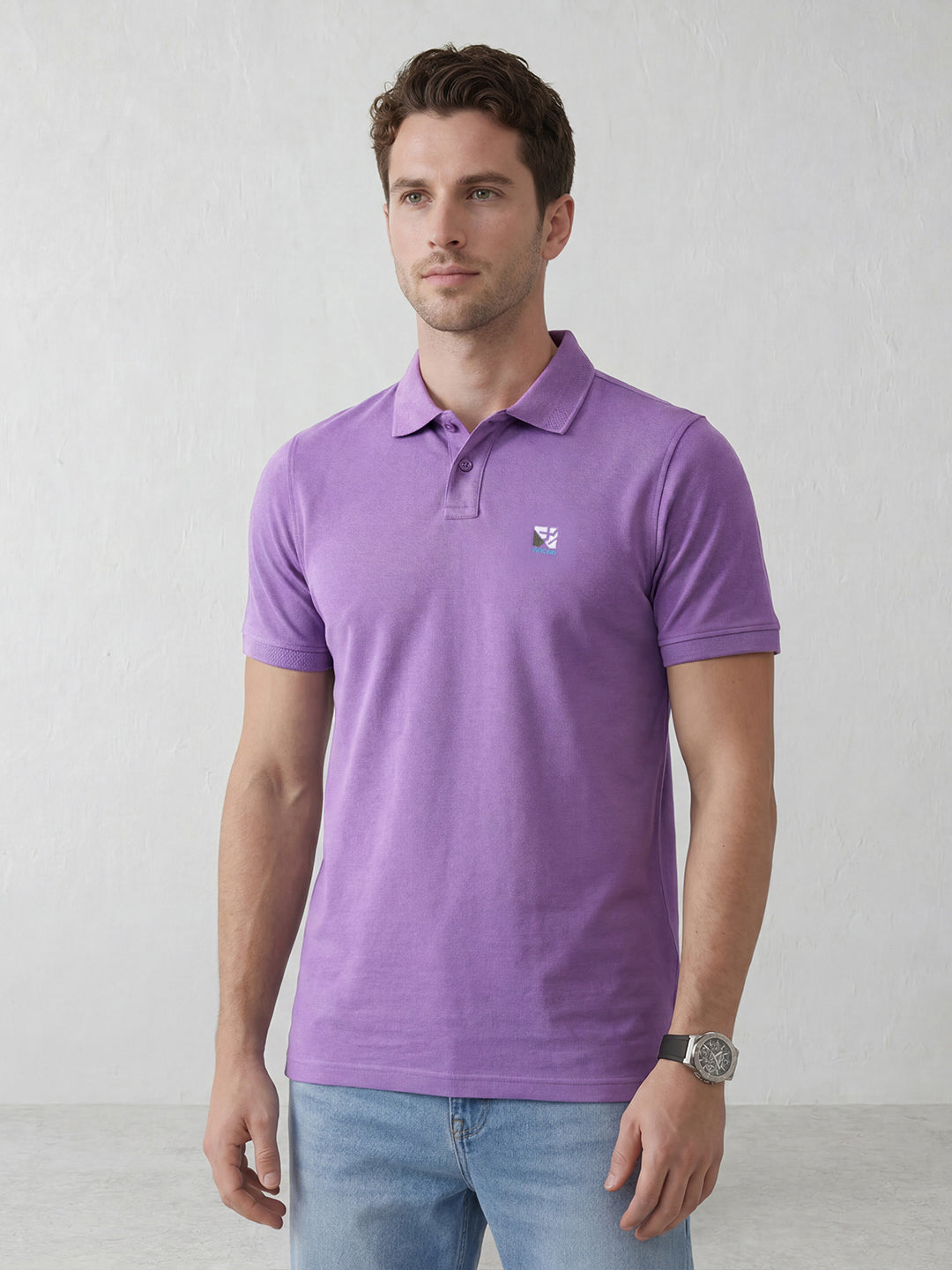 Elevated polo tee with Embroidered Detail I Lavender