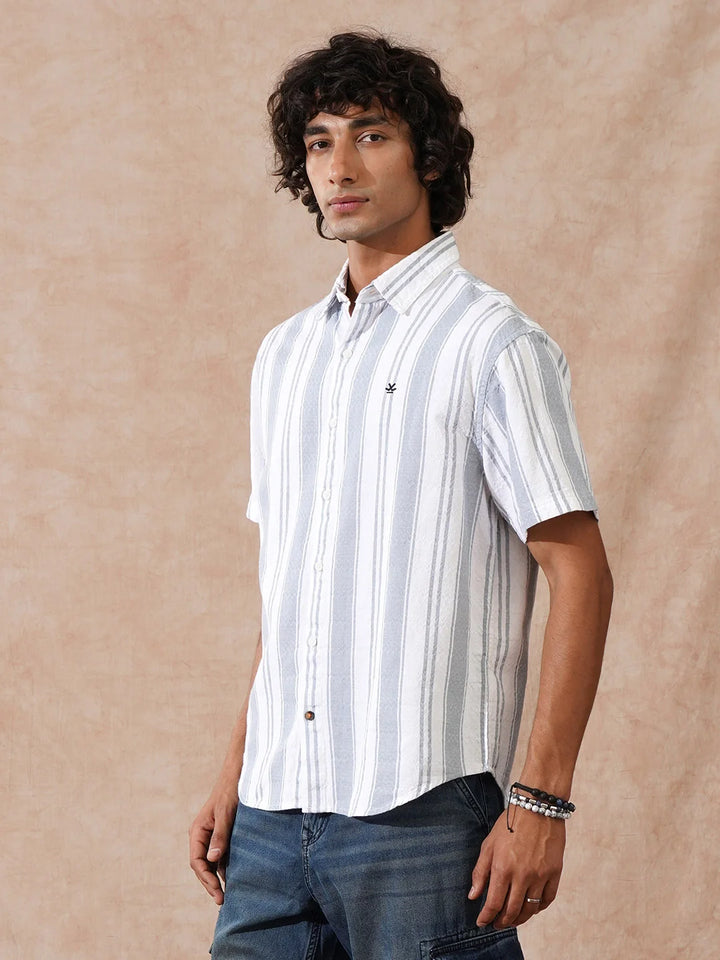 Textured Stripes Comfort Fit Shirt | Grey