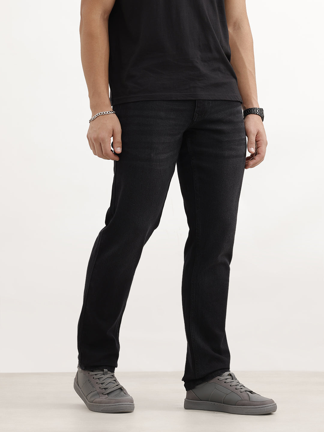 Classic Faded Straight Fit Denim Jeans | Black