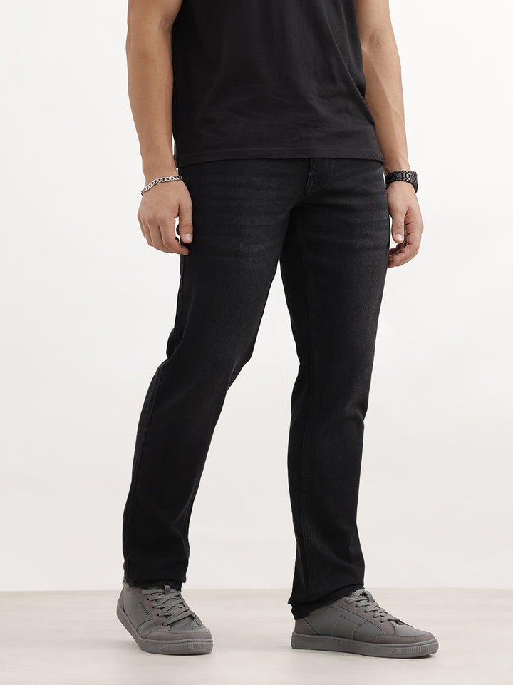 Classic Faded Straight Fit Denim Jeans | Black