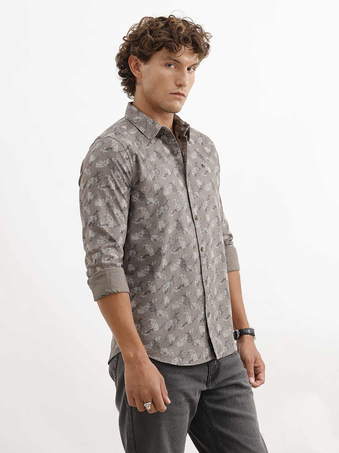 Slim Fit Full Sleeve AOP Shirt | Grey