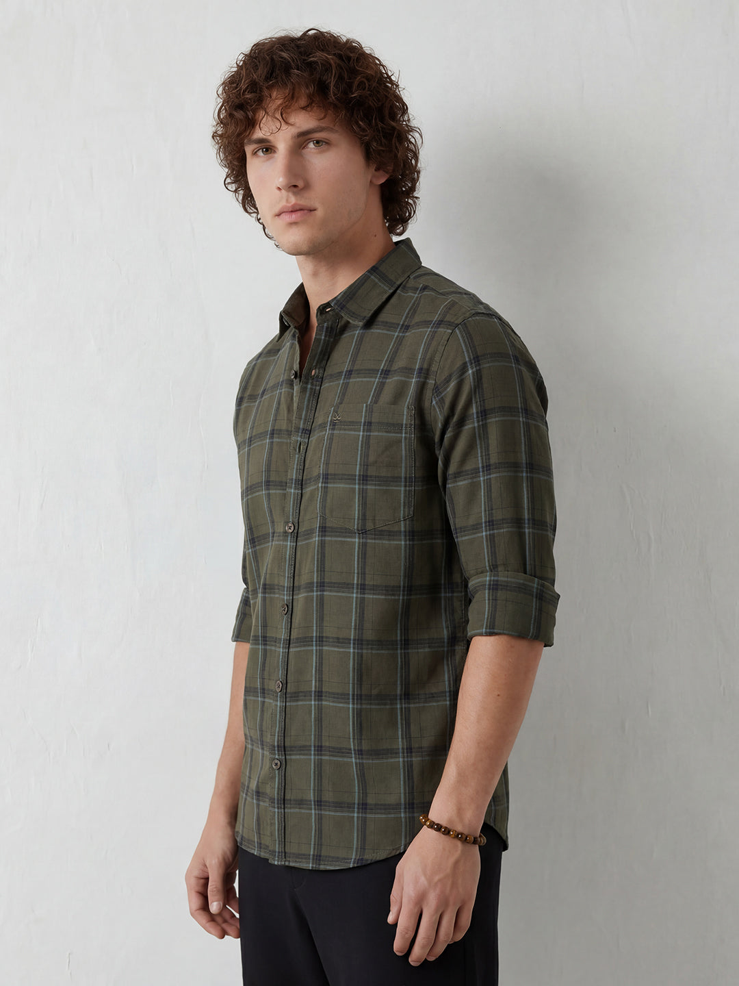 Regular Fit Checkered Shirt | Olive
