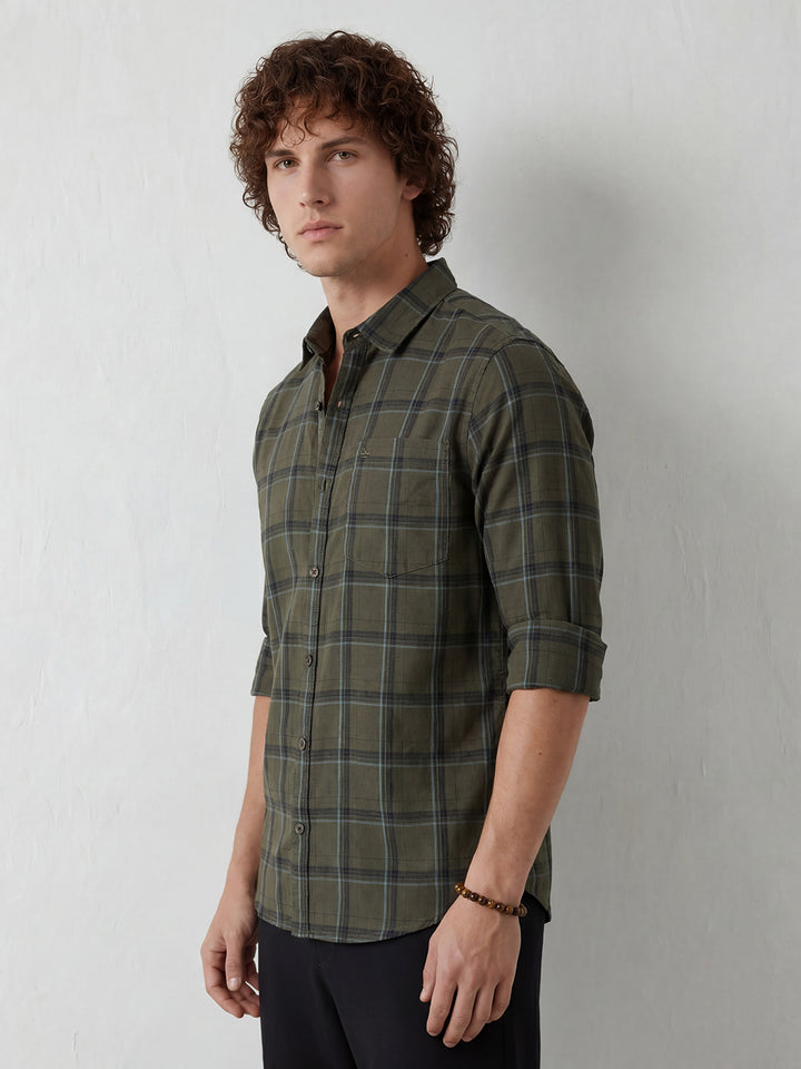 Regular Fit Checkered Shirt | Olive