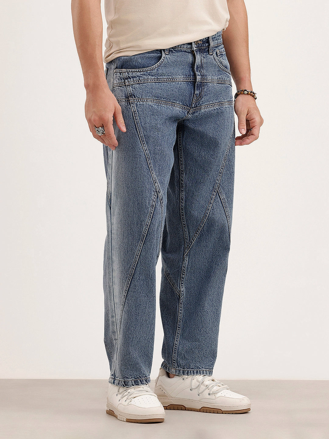 Loose Fit Cut & Sew Denim Jeans | Blue