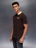 Men's slim-fit polo tee with contrast collar & graphic chest print | Brown