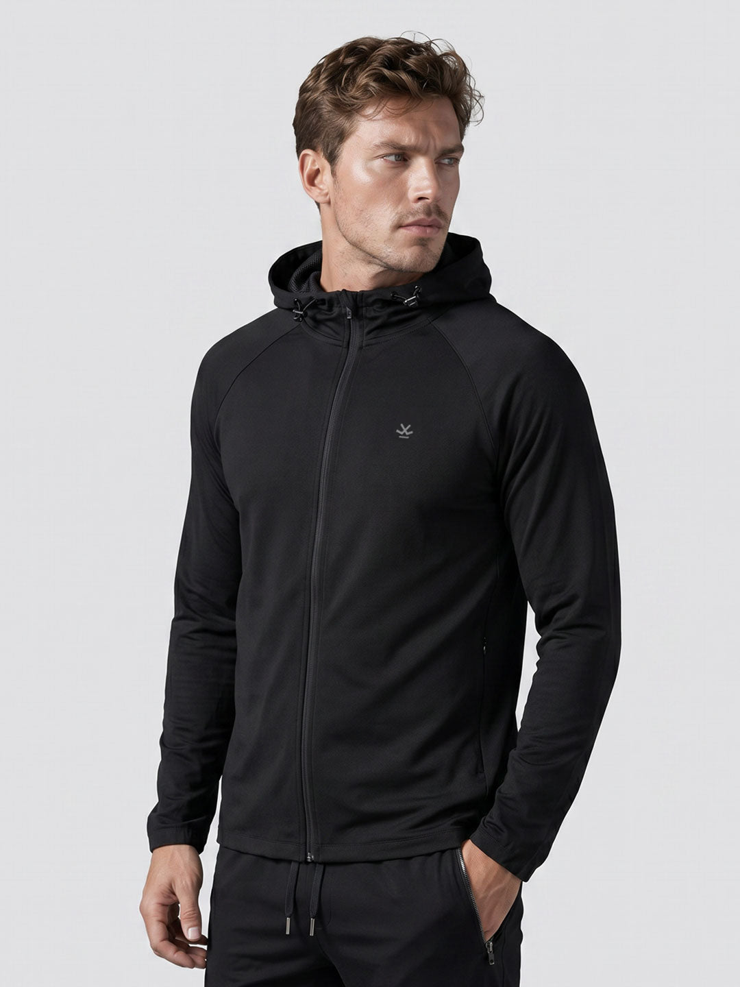 Hooded Zipper Sweatshirt | Active | Black