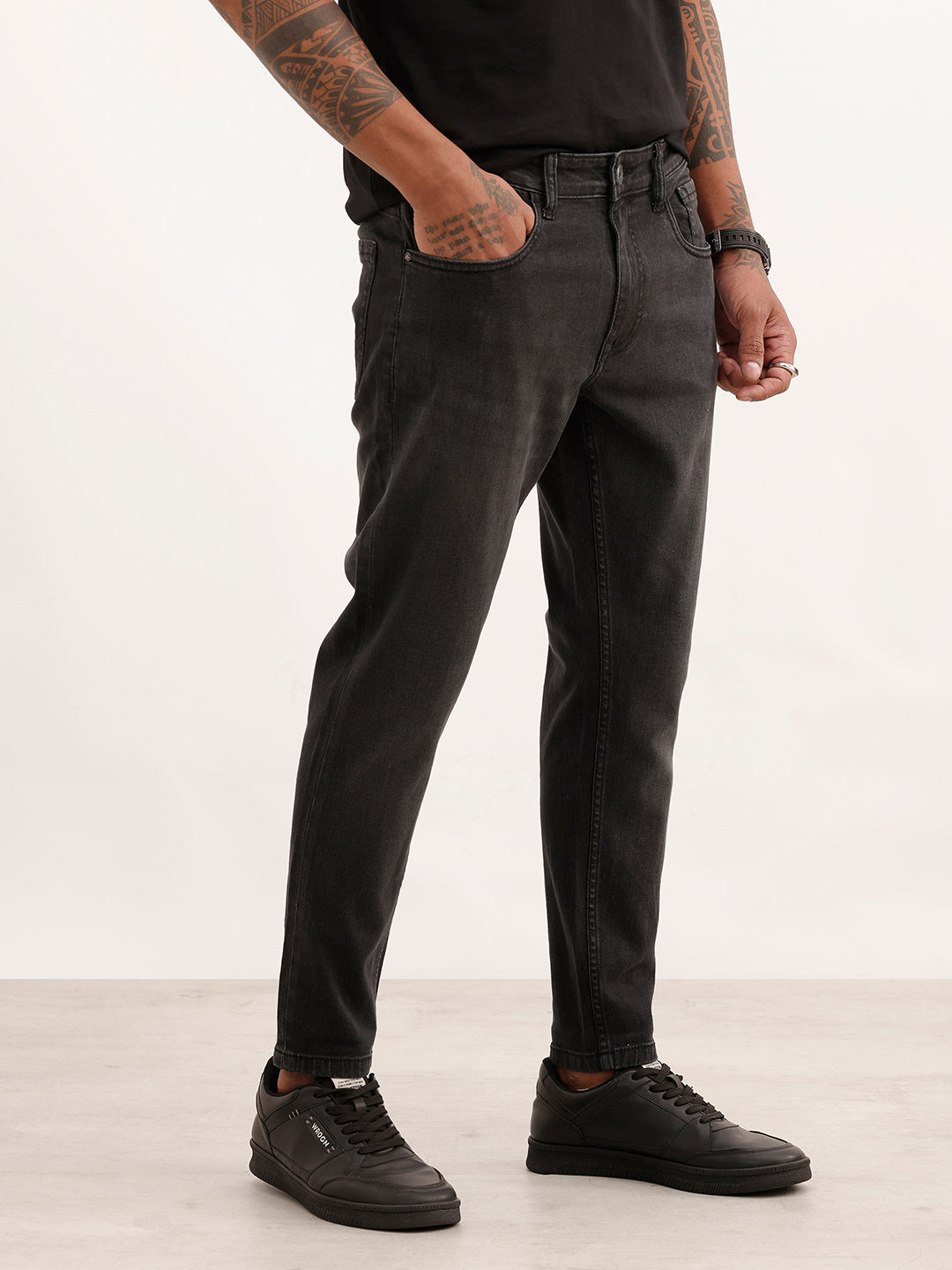 Faded Skinny Crop Fit Denim Jeans | Black