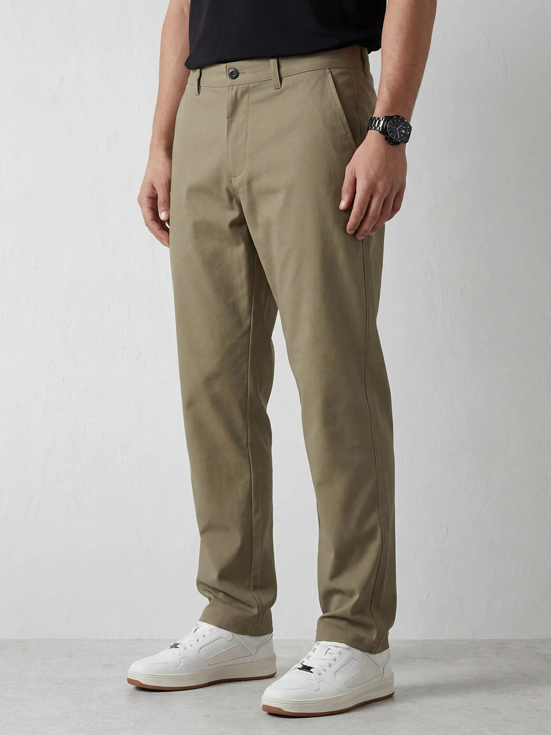 Straight Fit Solid Trouser | Khaki