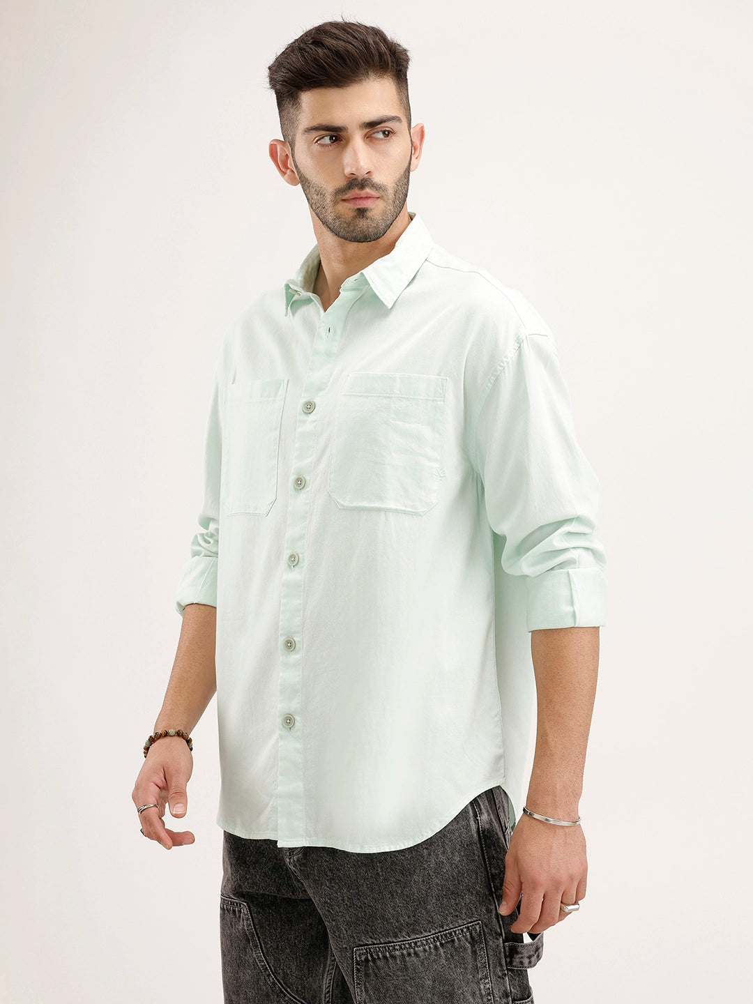 Oversized Fit Double Pocket Shirt | Light Green
