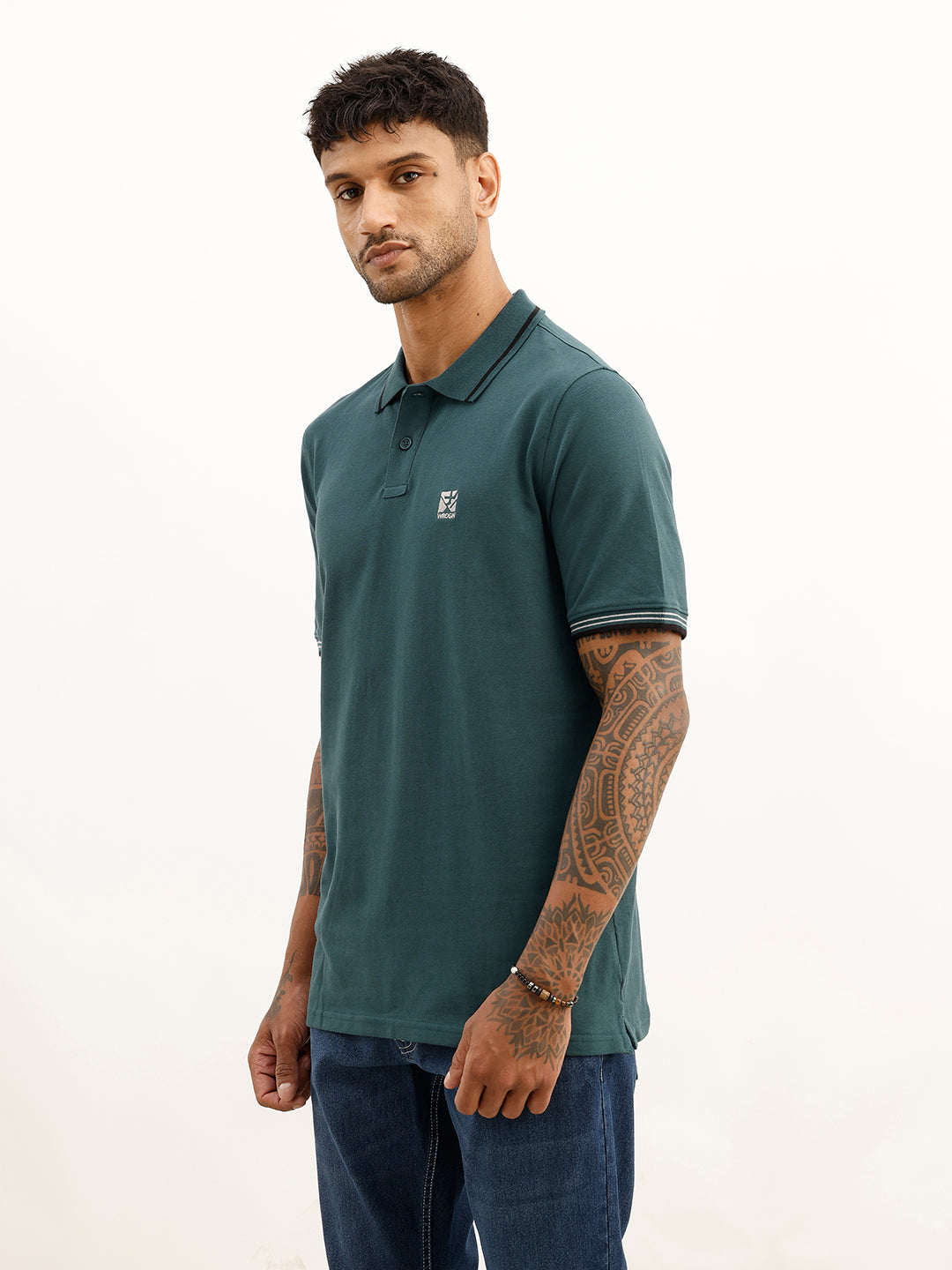 Slim Fit Tipping Collar Polo T-Shirt | Green