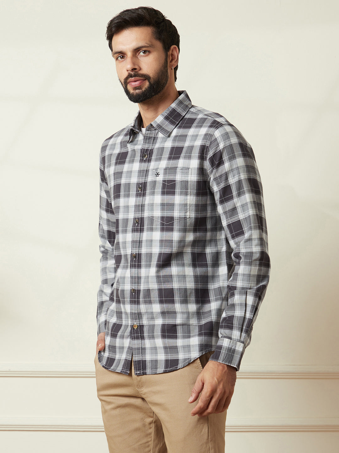 Checked Slim Fit Shirt in Grey