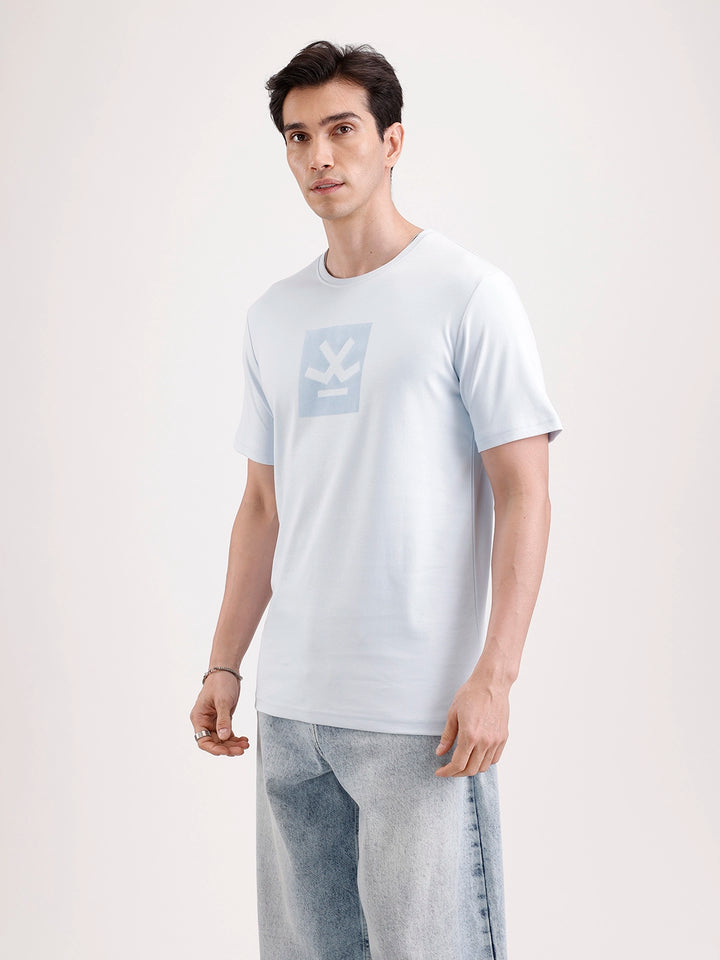 Solid Flock Printed T-Shirt   |  Light Blue