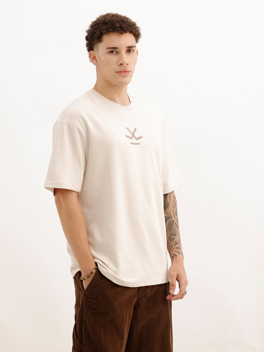 Oversized Back Printed T-Shirt | Beige | WTS02HSOS1356S