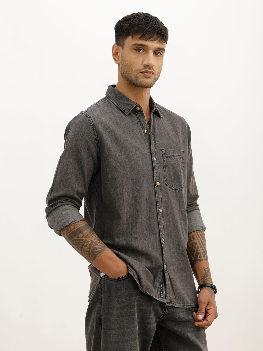 Solid Slim Fit Full Sleeve Shirt | Grey