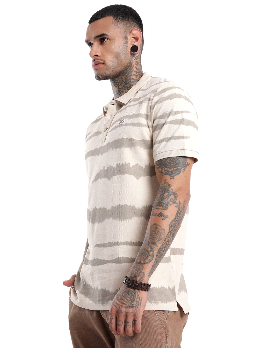 Classic BeigeAbstract Printed Polo T-Shirt