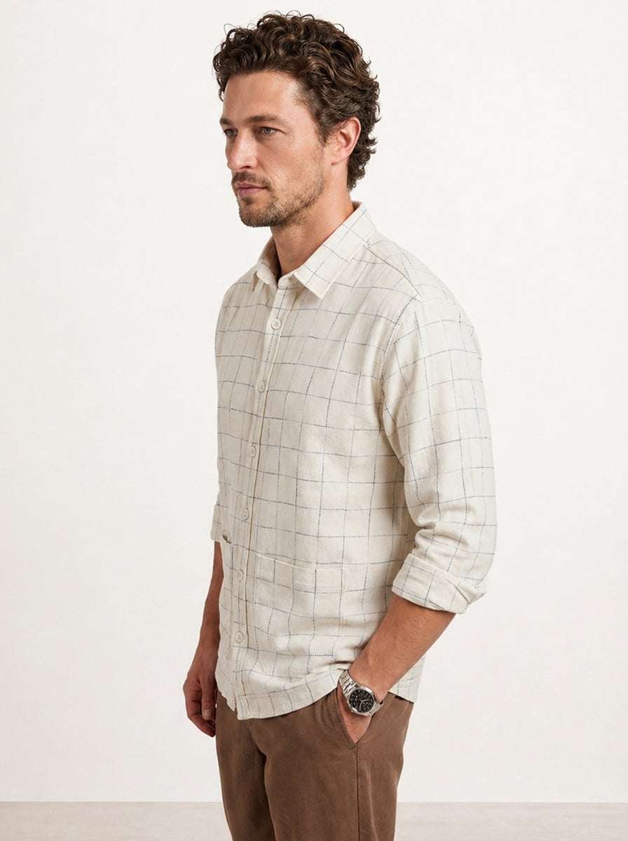 Comfort Fit Checkered Full Sleeve Shirt | White