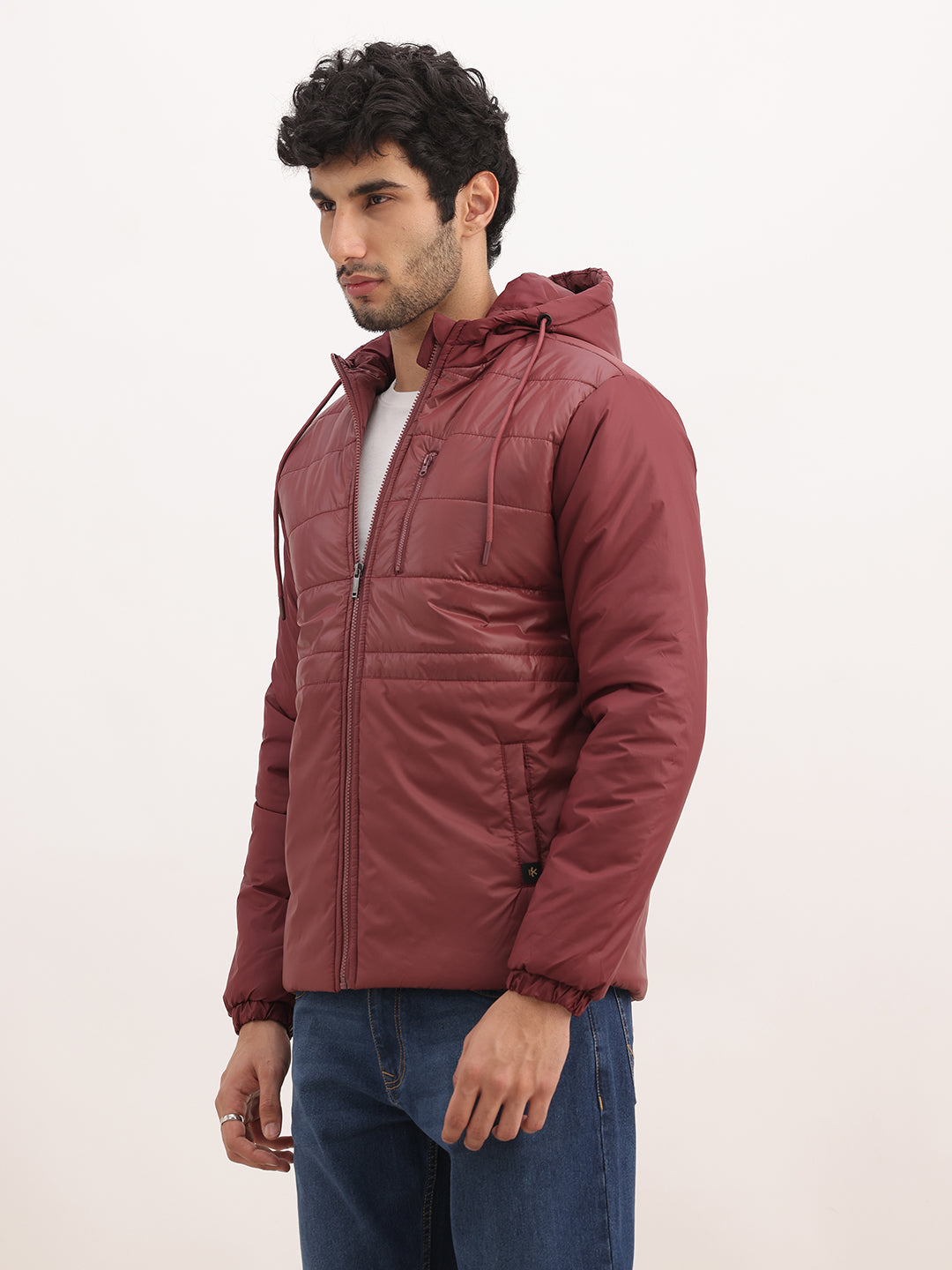 Solid Hooded Puffer Jacket | Wine