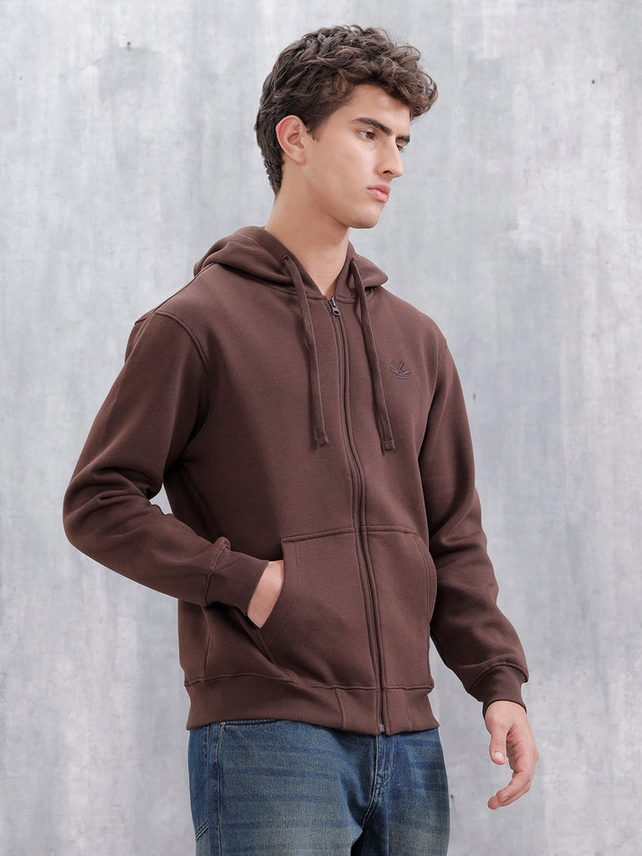 Men's Solid Zip-Up Hoodie Sweatshirt | Java